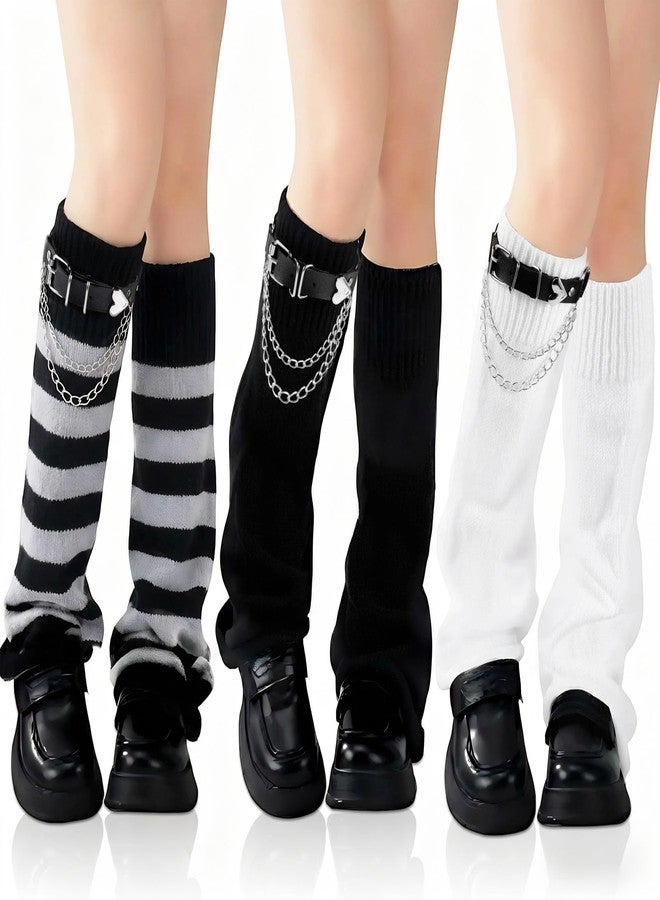 TLY 3 Pairs Leg Warmers for Women Y2K Kawaii Boot Socks Knit Flared Long Leg Sleeves Socks with Leg Harness Belt Adjustable Gyaru Accessories Winter Christmas - Image 1